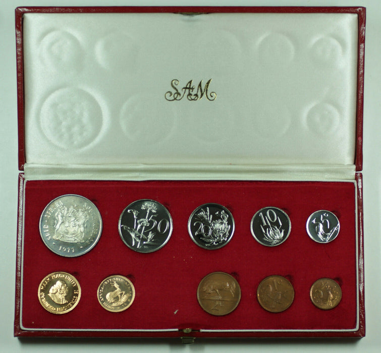 1977 South Africa 10 Coin Proof Set w/ Gold & Silver Rands in Mint Box