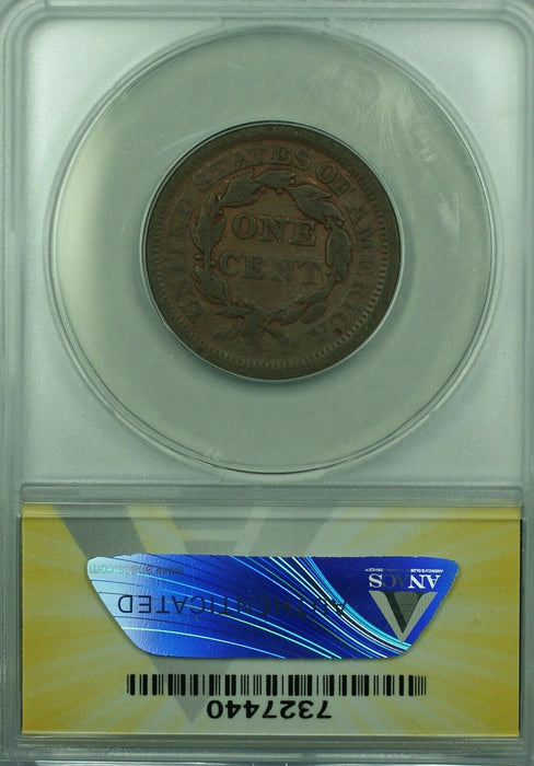 1854 Braided Hair Large Cent 1c Coin ANACS VG-10 Details Cleaned  (38)