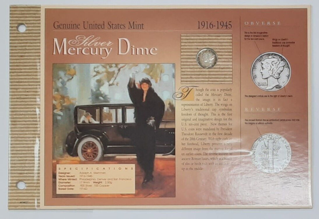 1944-D Mercury Dime, Circulated in Info Card - See Photos