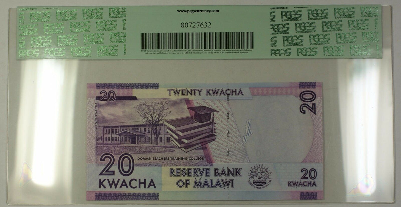 1.1.2012 Malawi 20 Kwacha Reserve Bank Note SCWPM# 57a PCGS GEM New 66 PPQ