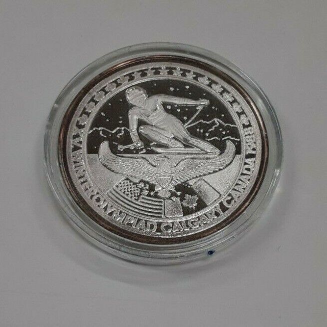 1988 Olympic Commemorative Silver Medal - Skiing  Proof-Like in Capsule