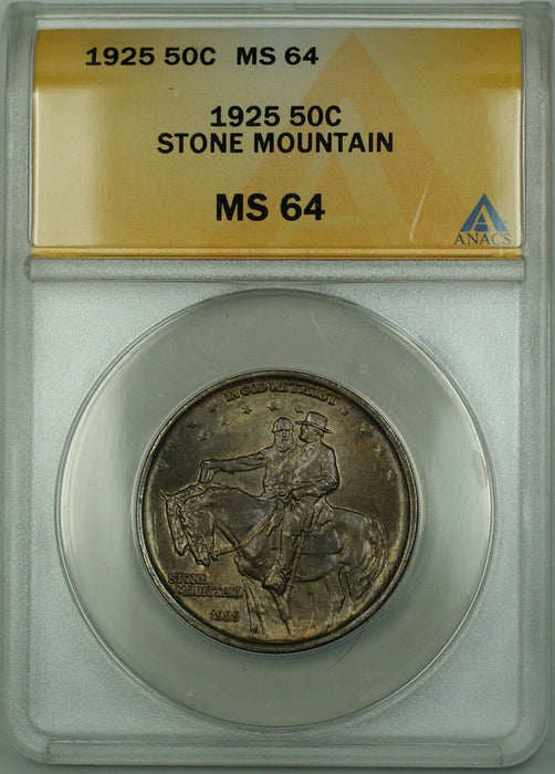1925 Stone Mountain Commemorative Silver Half Dollar 50c Coin ANACS MS-64 Toned