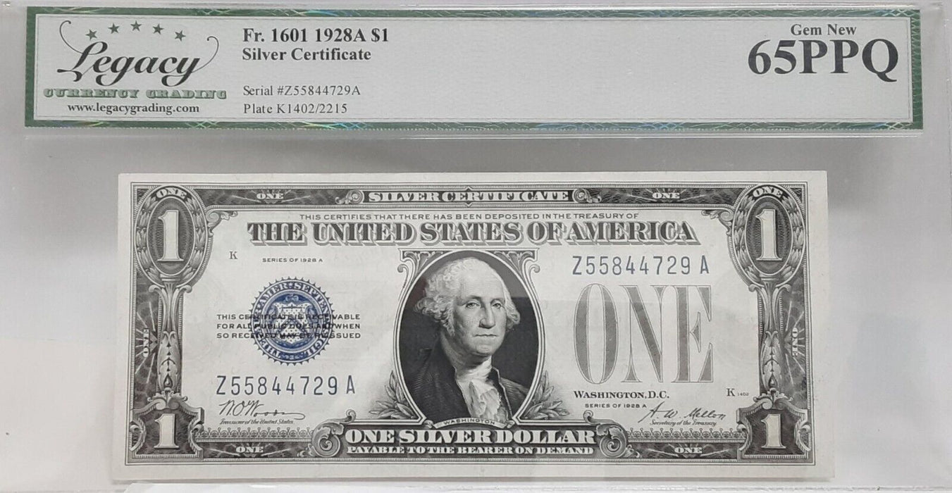 1928-A $1 Silver Certificate FR# 1601 Z-A Block Legacy Gem New 65PPQ   D