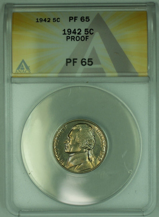 1942 Jefferson Nickel Proof Toned 5C ANACS PR 65 (51) A