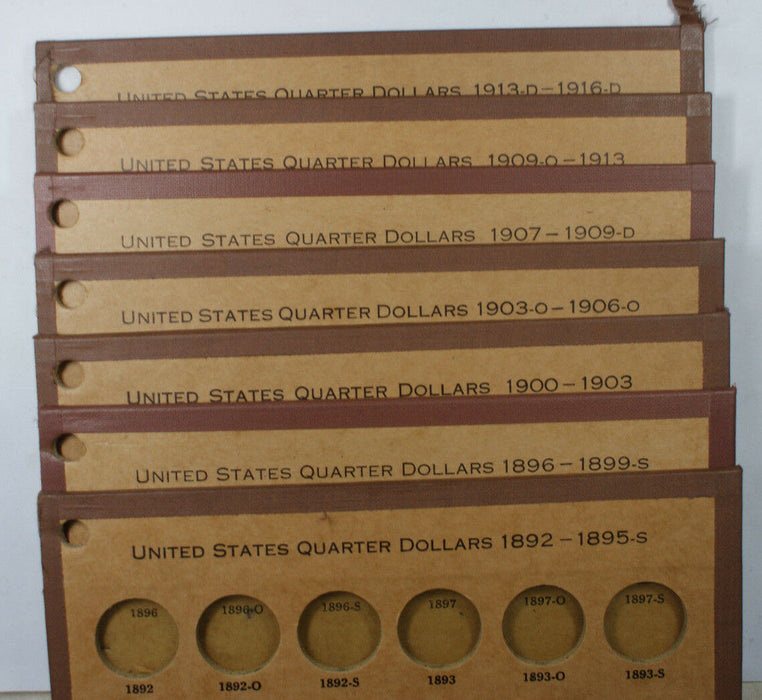 Empty Vintage National Coin Album Pages Quarter Dollars 1892-1916 Set
