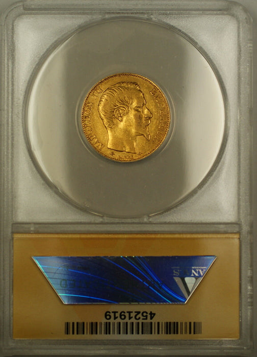 1856-A France 20 Fr Francs Gold Coin ANACS AU-53 Details Bent