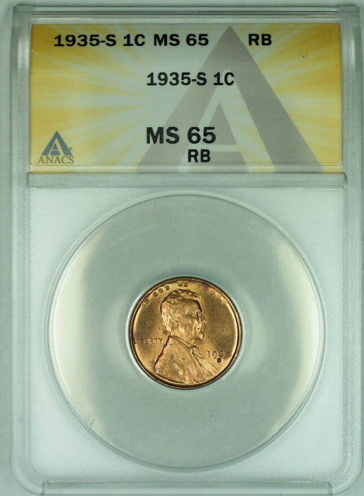 1935-S Lincoln Wheat Cent 1C Coin ANACS MS 65 RB (Looks Better) (20)