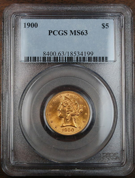 1900 $5 Liberty Gold Coin, PCGS MS-63