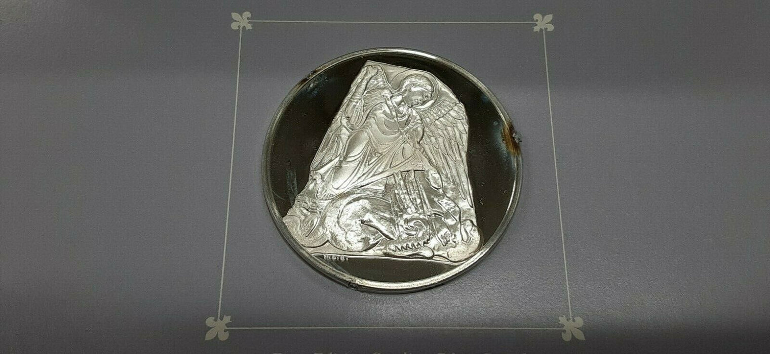 Franklin Mint Treasures of The Louvre .925 Silver Medal- Michel Slaying Dragon