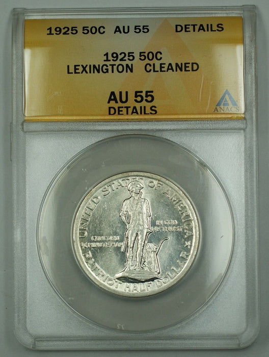 1925 Lexington Commem Silver Half Dollar ANACS AU-55 Details Cleaned Nice Luster