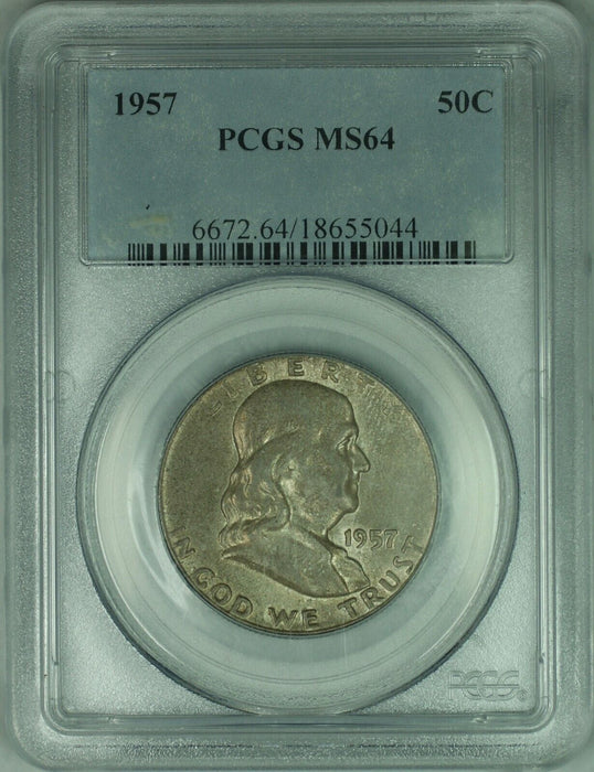 1957 Franklin Silver Half Dollar, PCGS MS-64 Toned