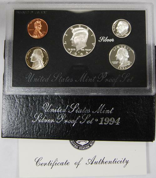 1994 US Mint Silver Proof Set 5 Gem Coins Total in OGP W/ Box and COA