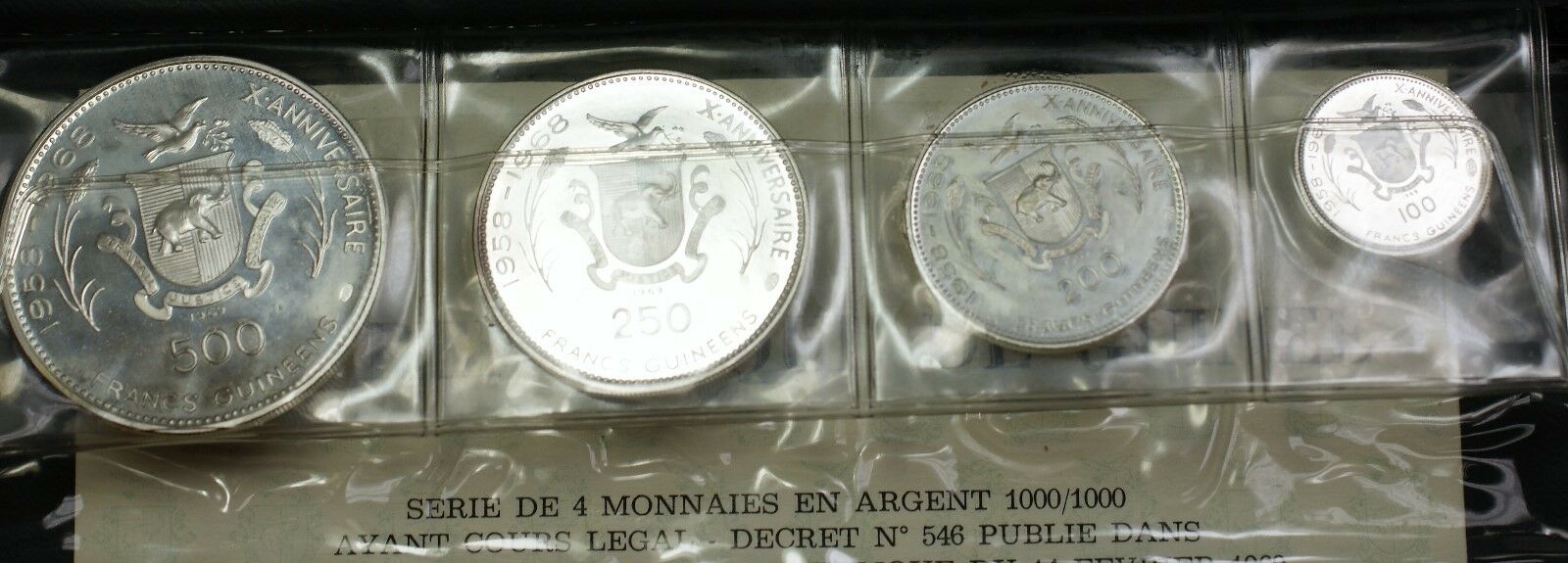 1969 Guniea 7 Coin Silver Proof Set 500 250 200 100 Francs Guineeas Cheetah Case