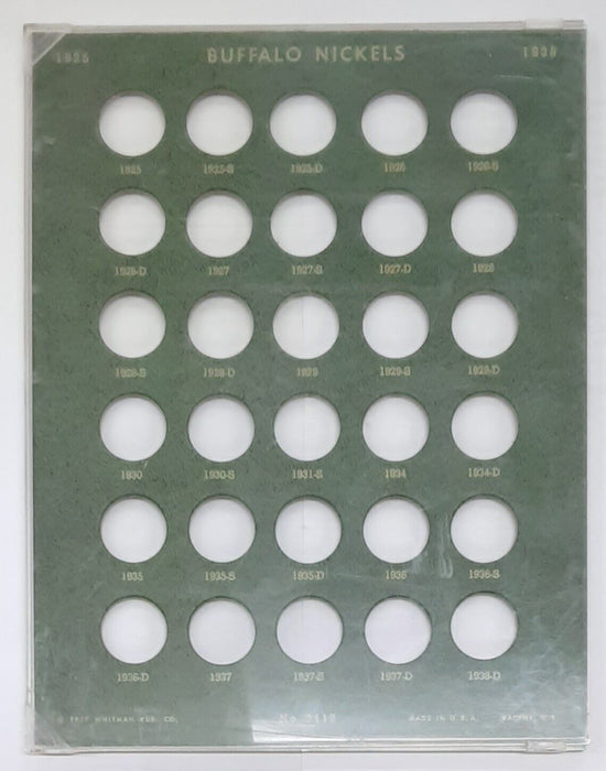 Green Whitman Coin Board for US Buffalo Nickels No.9112 In Original Plastic