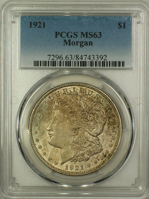 1921 Morgan Silver Dollar $1 Coin PCGS MS-63 Toned (16a)