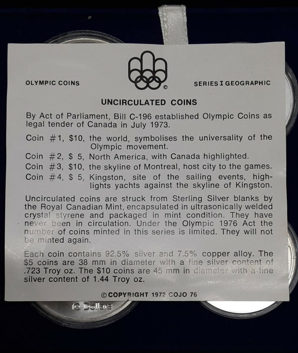 1973 Canada Montreal Olympic Games .925 Silver Four Coin Set in RCM OGP