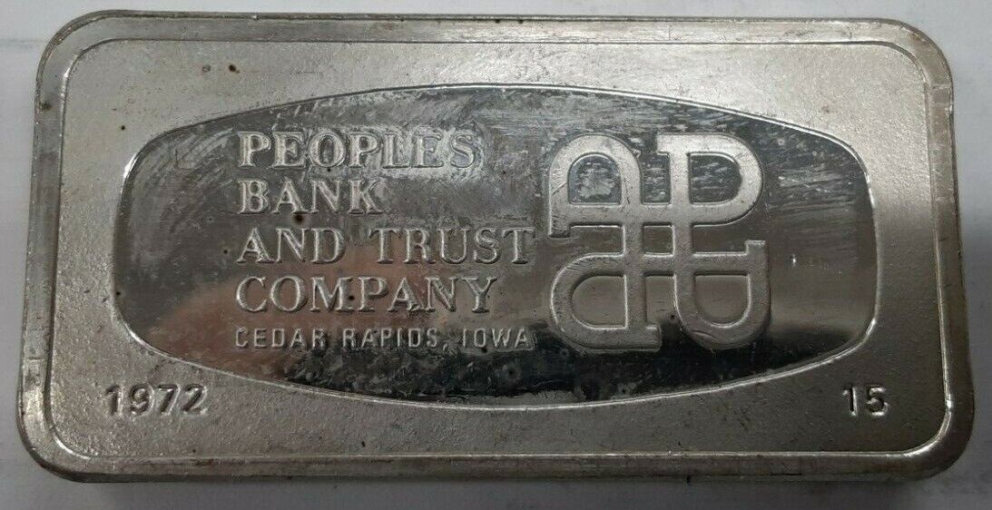 1000 Grain Sterling Silver Ingot, Peoples Bank & Trust Co Cedar Rapids, IA  #15