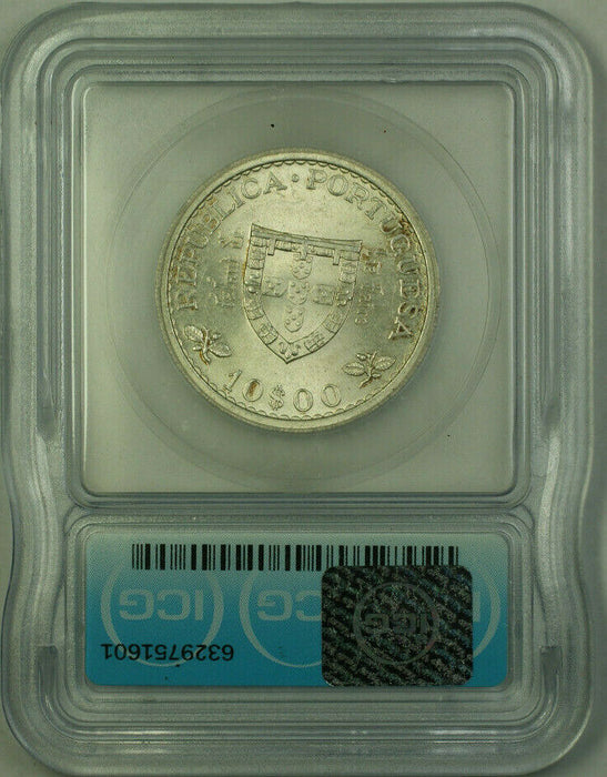 1960 Portugal Silver 10 Escudos Coin ICG MS-66 KM#588