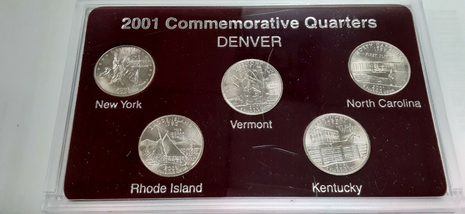 2001-D Commemorative Quarters 5 Coin Set 50 States Program-BU in Plastic Case