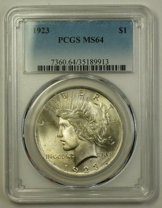 1923 Peace Silver Dollar $1 Coin PCGS MS-64 (Better Gem In Our Opinion) (B) (18)