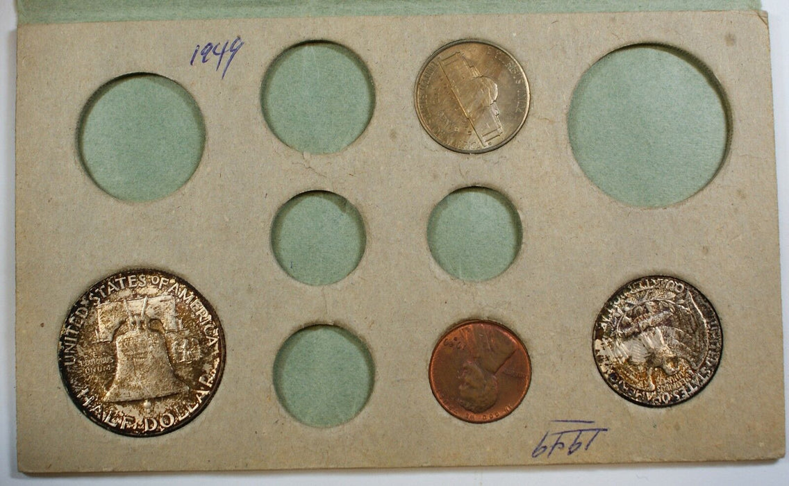 1949-D United States Mint Set, BU, UNC Coins, W/ a Key Date Half, Silver Quarter