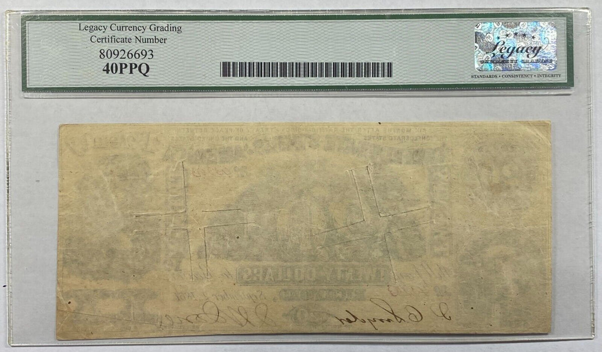 1861 $20 Twenty Dollar Bill Confederate Note T-20 Legacy Ex Fine 40PPQ Cancelled
