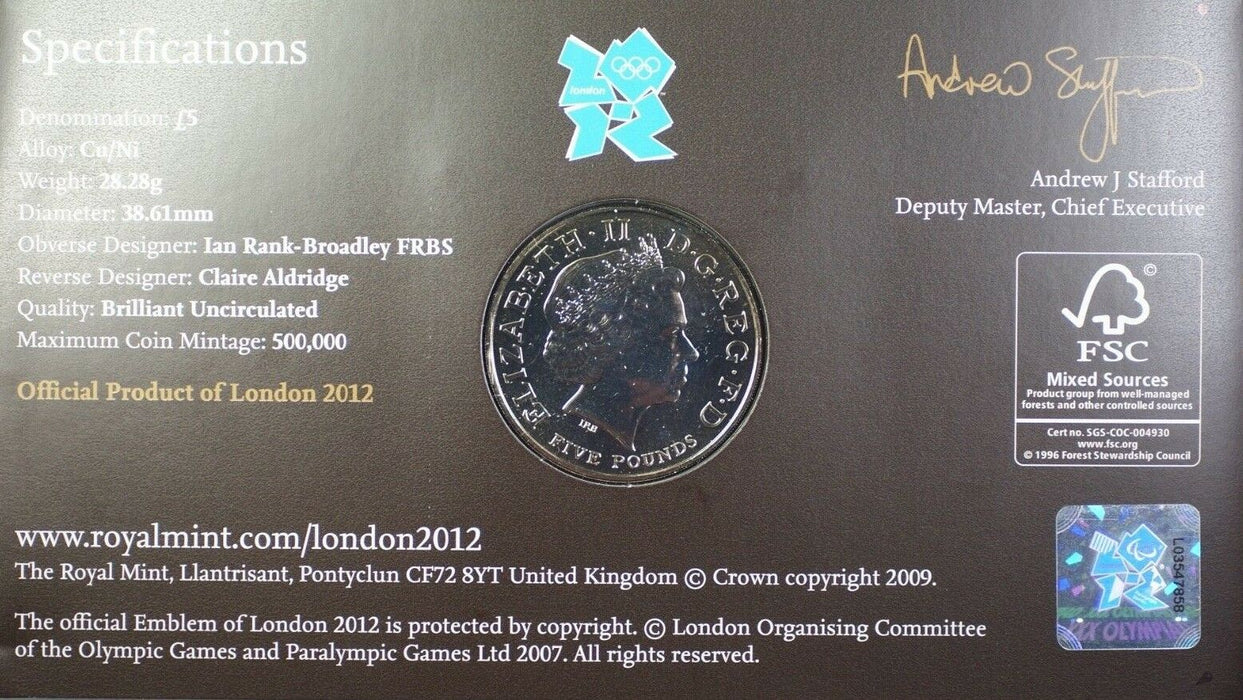 2009 Great Britain 5 Pound Proof Coin UK Olympics Countdown Royal Mint Folder