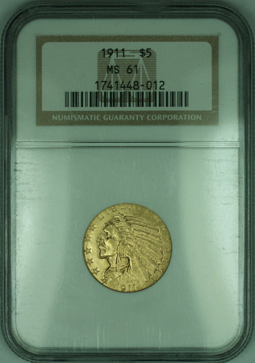 1911 Indian Half Eagle 5 Gold Coin NGC MS 61 KD Juliancoin