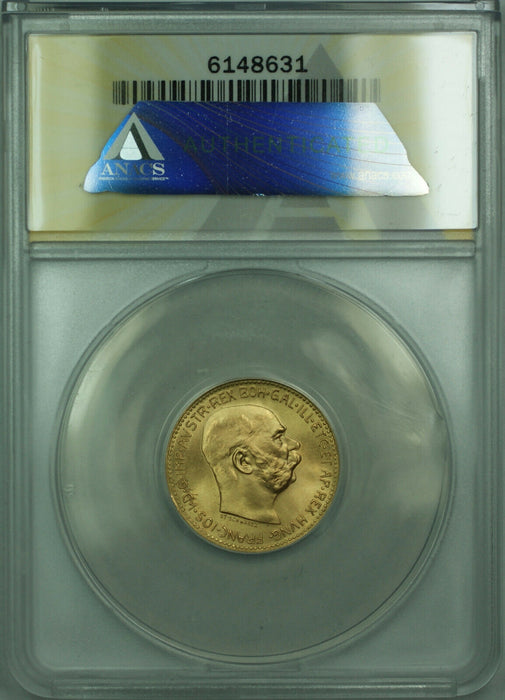 1915 Austria 20 Corona Restrike Gold Coin BU UNC ANACS MS-68