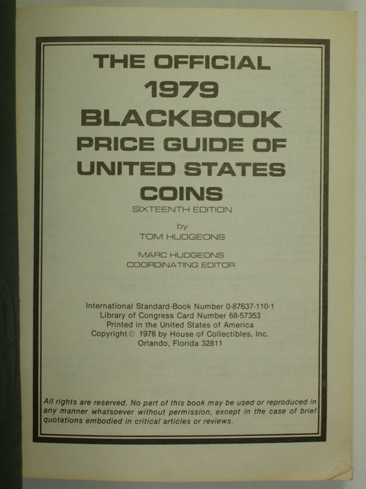 Official 1979 BlackBook Price Guide of United States Coins Sixteenth Edition