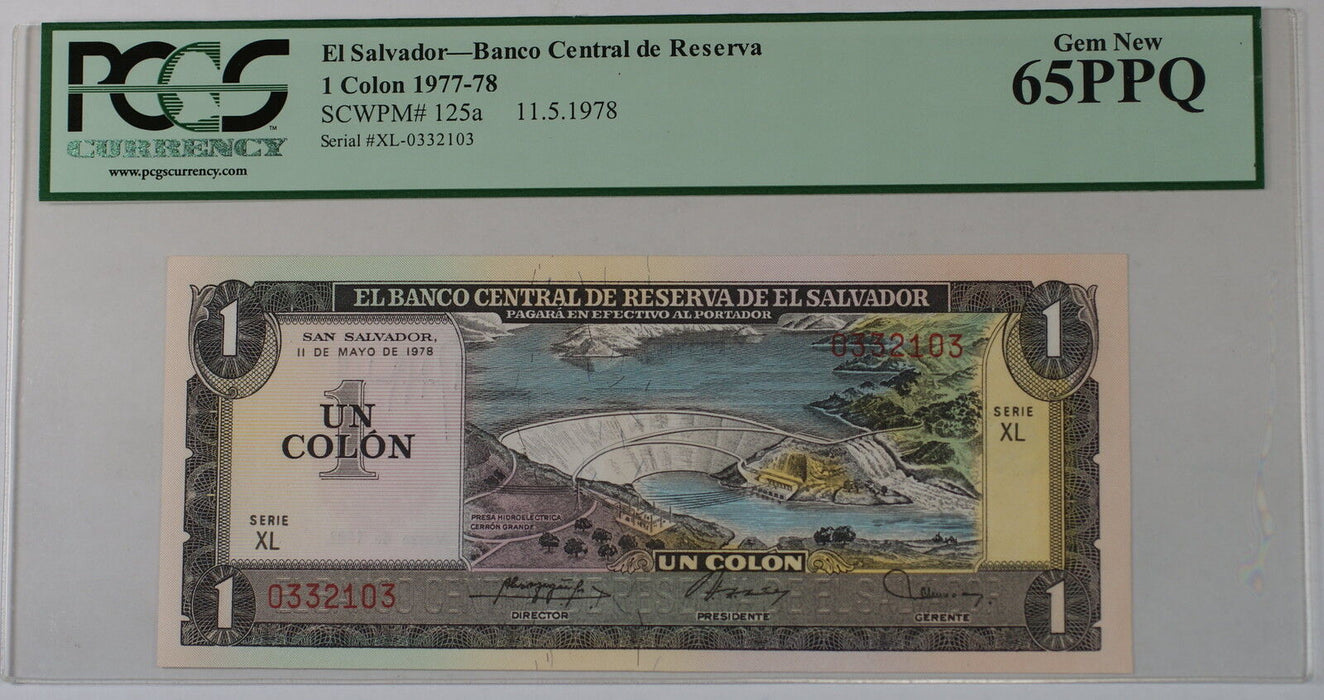 1977-78 El Salvador 1 Colon Note SCWPM# 125a PCGS 65 PPQ Gem New