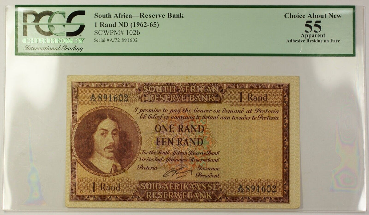 (1962-65) ND South Africa 1 Rand Bank Note SCWPM# 102b PCGS Choice 55 Apparent