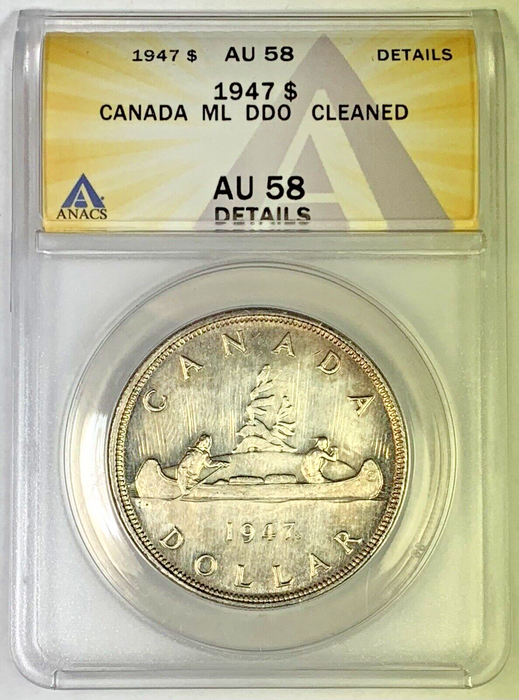 1947 Canada $1 Silver Dollar Coin ML Double Die Obverse ANACS AU58 Details