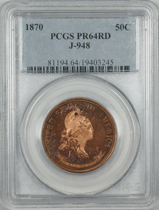 1870 Proof Half Dollar Pattern Coin Judd-948 PCGS PR-64 Red *Extremely Rare* WW 