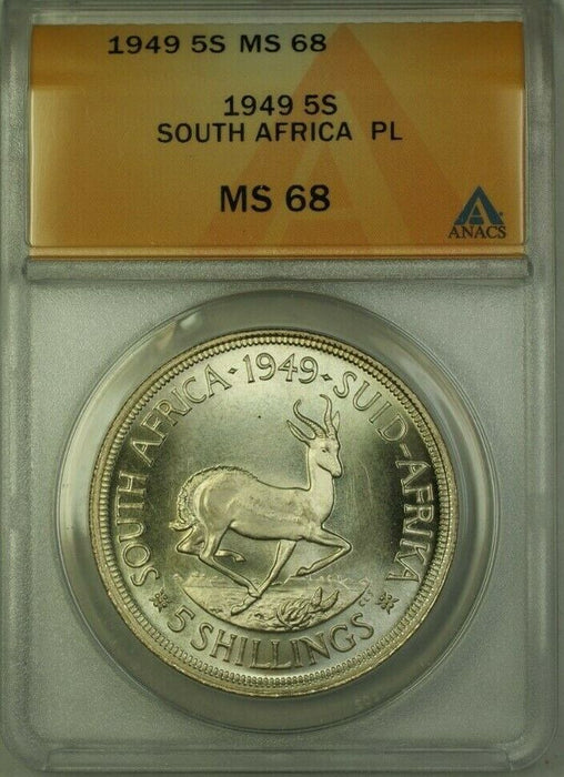 1949 South Africa 5 Shillings Coin ANACS MS 68 Proof Like