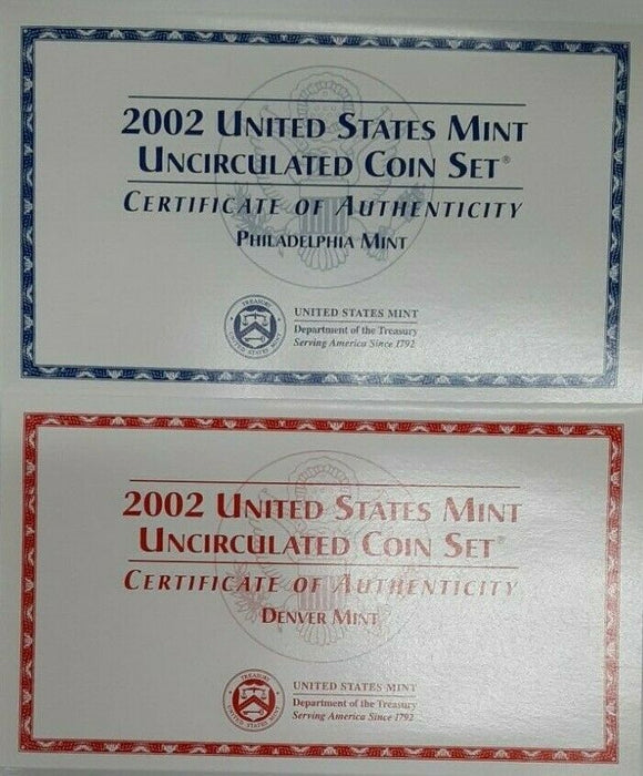 2002 P&D United States 20 Coin BU Mint Set as Issued In OGP W/ Envelope & COA