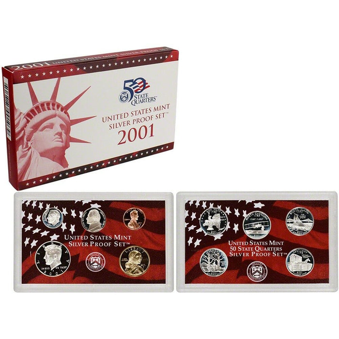 2001 US Mint Silver Proof Set 10 Gem Coins w/ Box & COA OGP