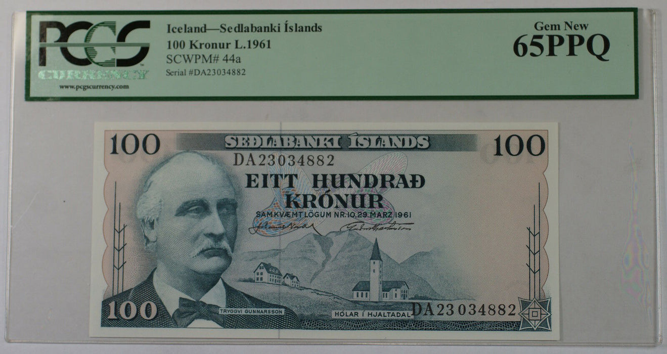 L.1961 Iceland Sedlabanki Islands 100 Kronur Note SCWPM# 44a PCGS 65 PPQ Gem New