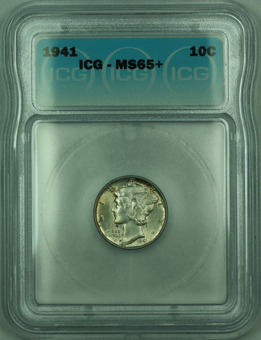1941 Mercury Silver Dime 10c Coin ICG MS-65+ Toned