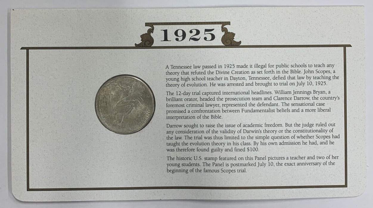 1925 Peace Silver Dollar $1 Coin Collection-Commemorative Stamp Card