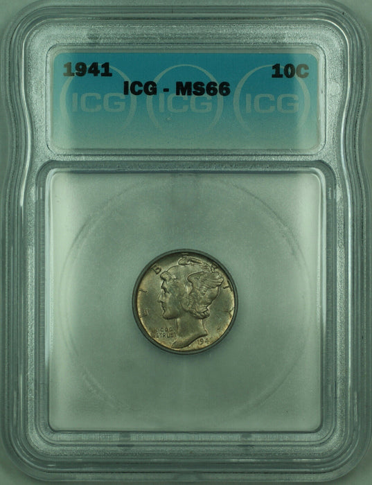 1941 Mercury Silver Dime 10c Coin ICG MS-66 Toned (C)