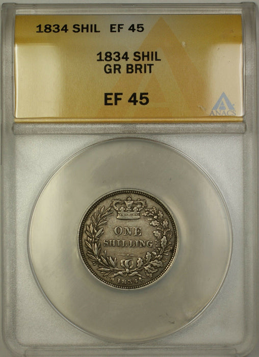 1834 Great Britain Silver Shilling Coin ANACS EF-45