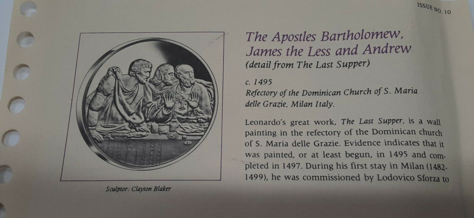 Franklin Mint Genius/DaVinci PF Gold Plated .925 Silver Medal- The Apostles