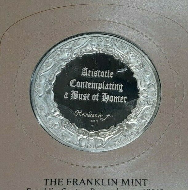 Franklin Mint Genius/Rembrandt PR .925 Silver Medal-Aristotle/Homer in Card
