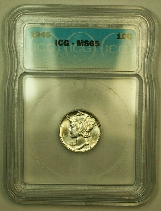 1945 Silver Mercury Dime 10c Coin ICG MS-65 VV