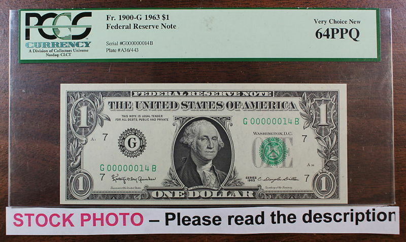 1963 $1 Federal Reserve Note, PCGS 68 PPQ, G00000094B