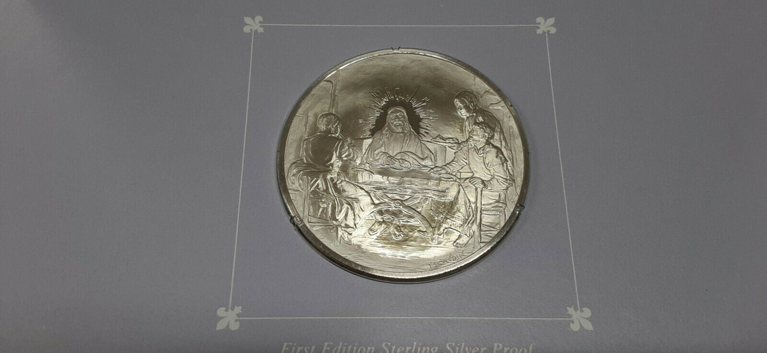 Franklin Mint Treasures of The Louvre .925 Silver Medal- Christ at Emmaus