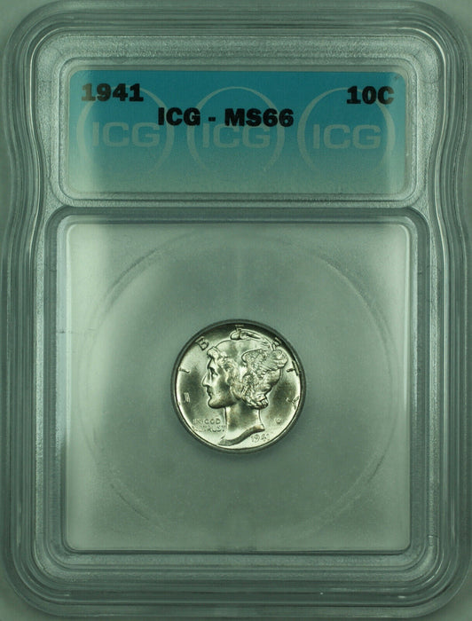 1941 Mercury Silver Dime 10c Coin ICG MS-66 (E)