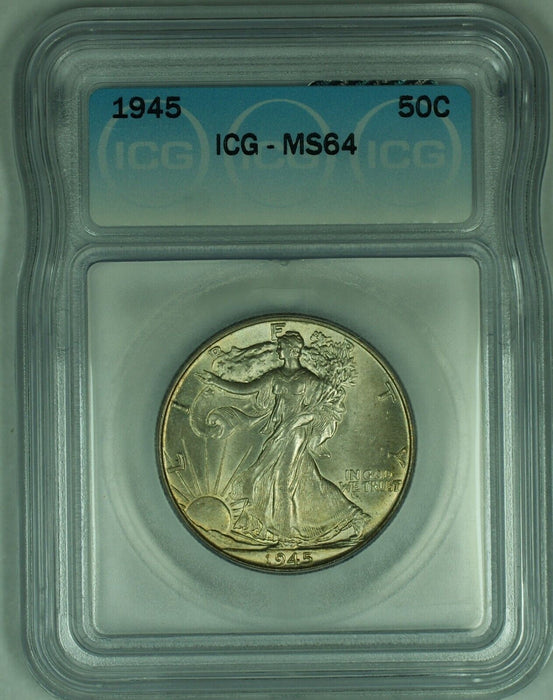 1945 Walking Liberty Half Dollar Toned 50C ICG MS 64 (50)