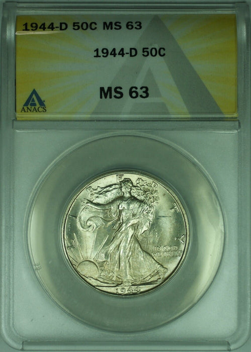 1944-D Walking Liberty Silver Half Dollar 50c ANACS MS 63